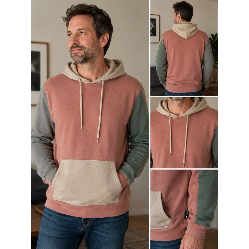 Brooklyn Clothing Color Block Hoodie XL Unisex Pink Green Beige Pullover Pocket